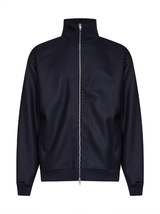 Midnight blue melton wool zip-up jacket