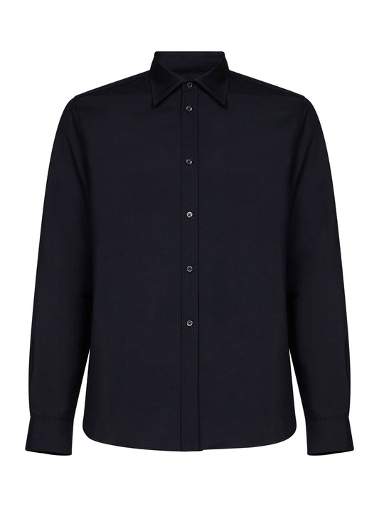 Dark blue wool and mohair canvas shirt