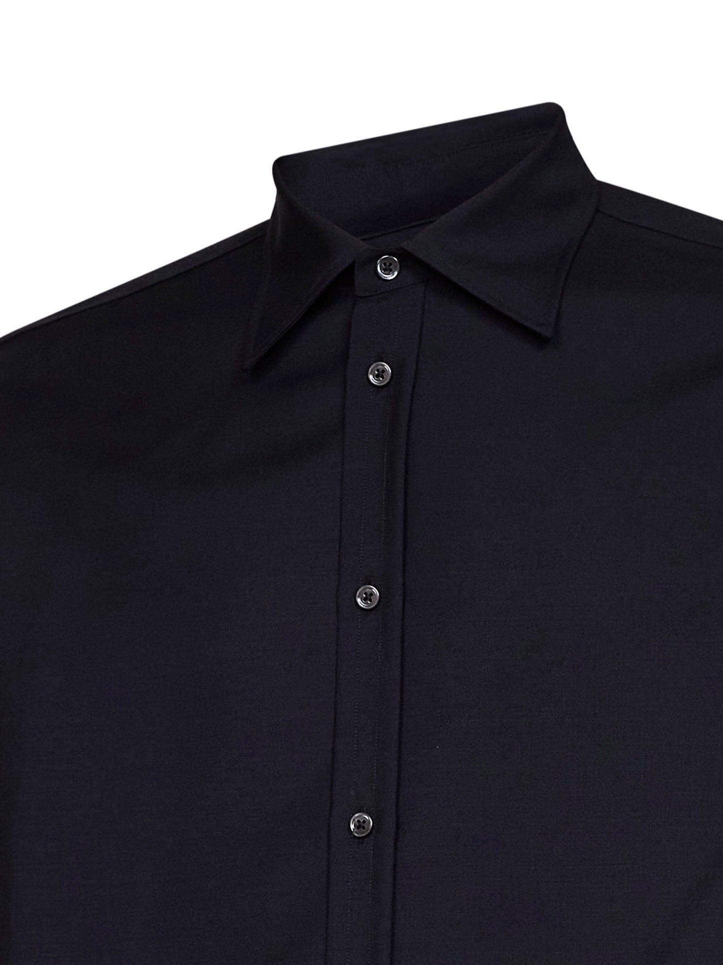 Dark blue wool and mohair canvas shirt