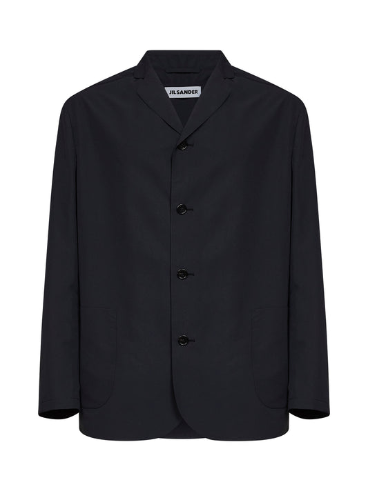 Black waterproof recycled polyester single-breasted jacket