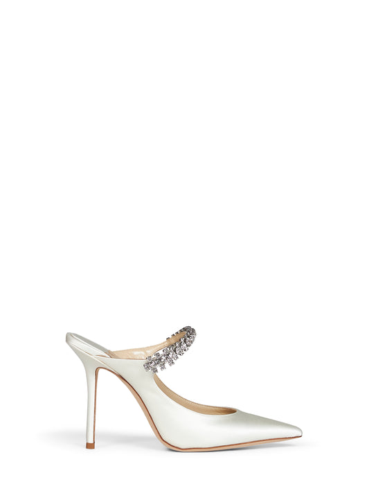 Ivory crystal-embellished satin Bing 100 mules