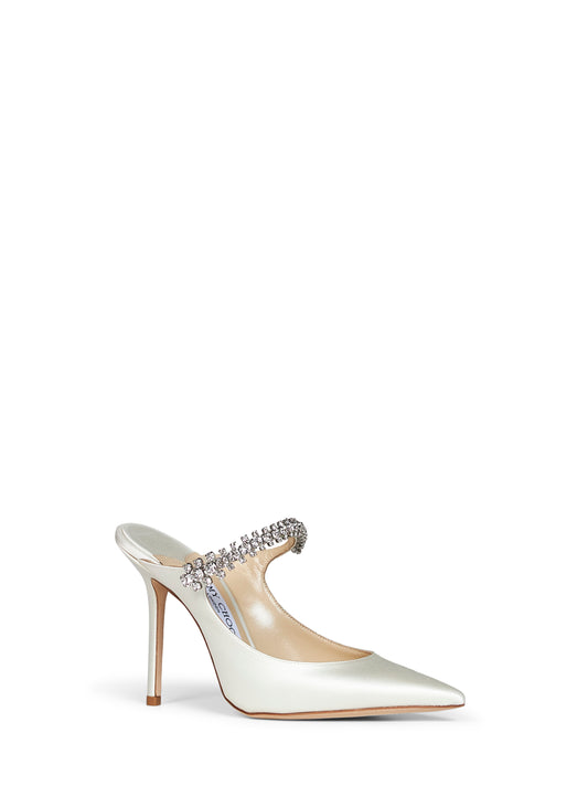 Ivory crystal-embellished satin Bing 100 mules