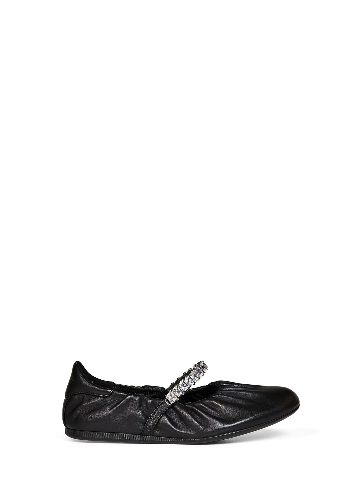 Ballerine Jade in nappa nera con cinturino di cristalli<BR/>