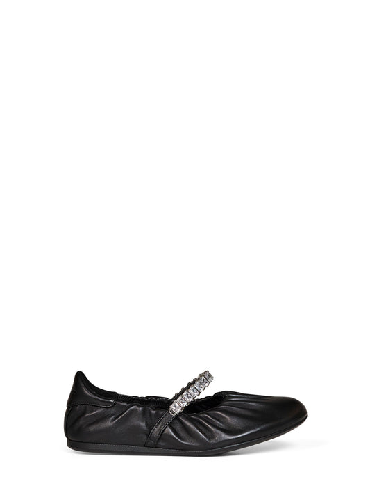 Ballerine Jade in nappa nera con cinturino di cristalli<BR/>