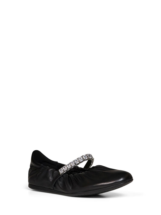 Ballerine Jade in nappa nera con cinturino di cristalli<BR/>
