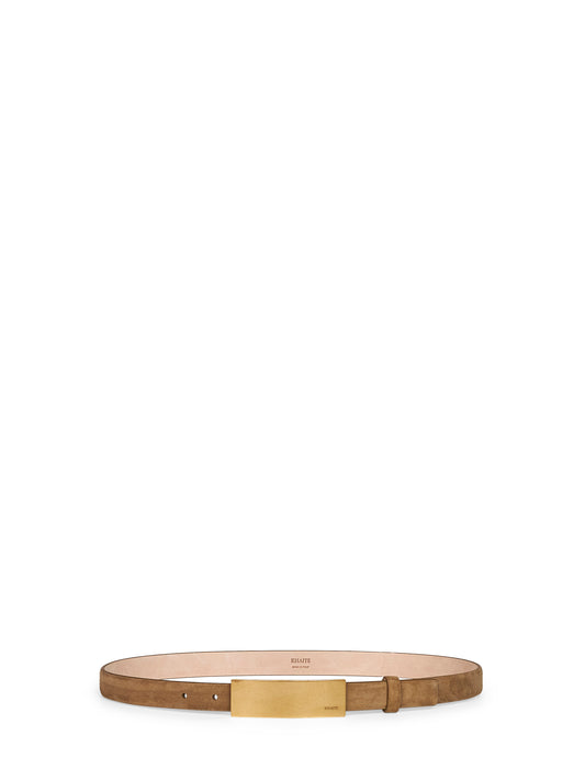 Mud suede Berlin belt with antique gold buckle