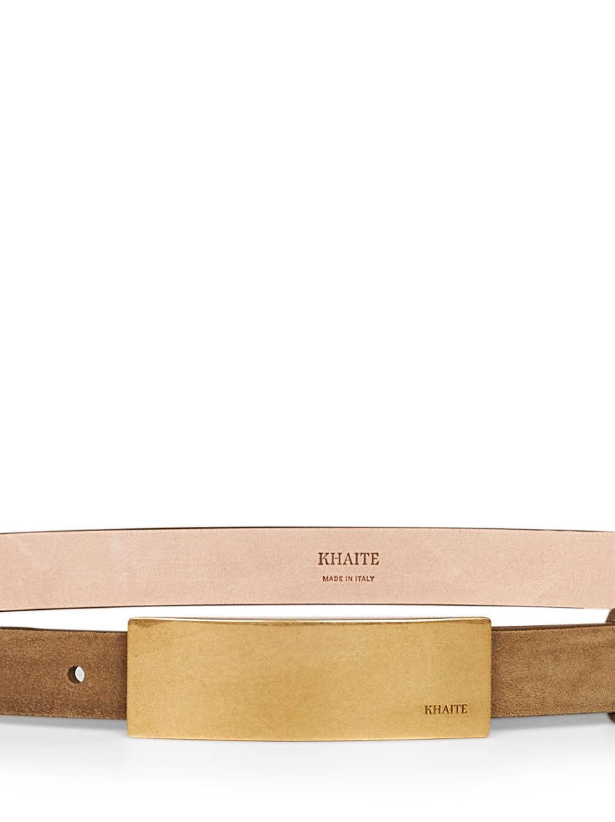 Mud suede Berlin belt with antique gold buckle