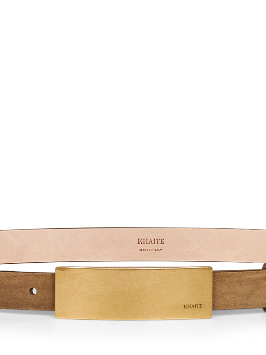 Mud suede Berlin belt with antique gold buckle