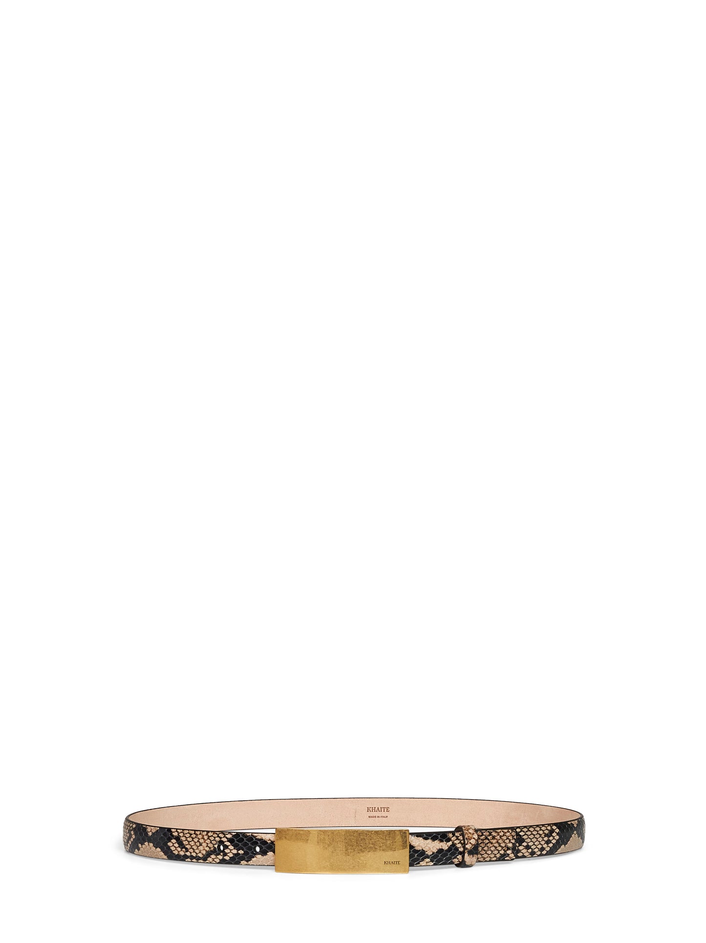 Taupe python-embossed leather Berlin belt with antique gold buckle