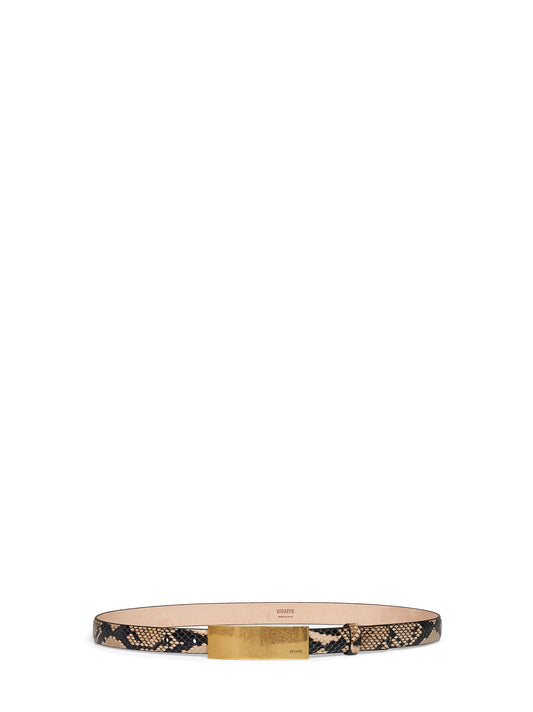 Taupe python-embossed leather Berlin belt with antique gold buckle