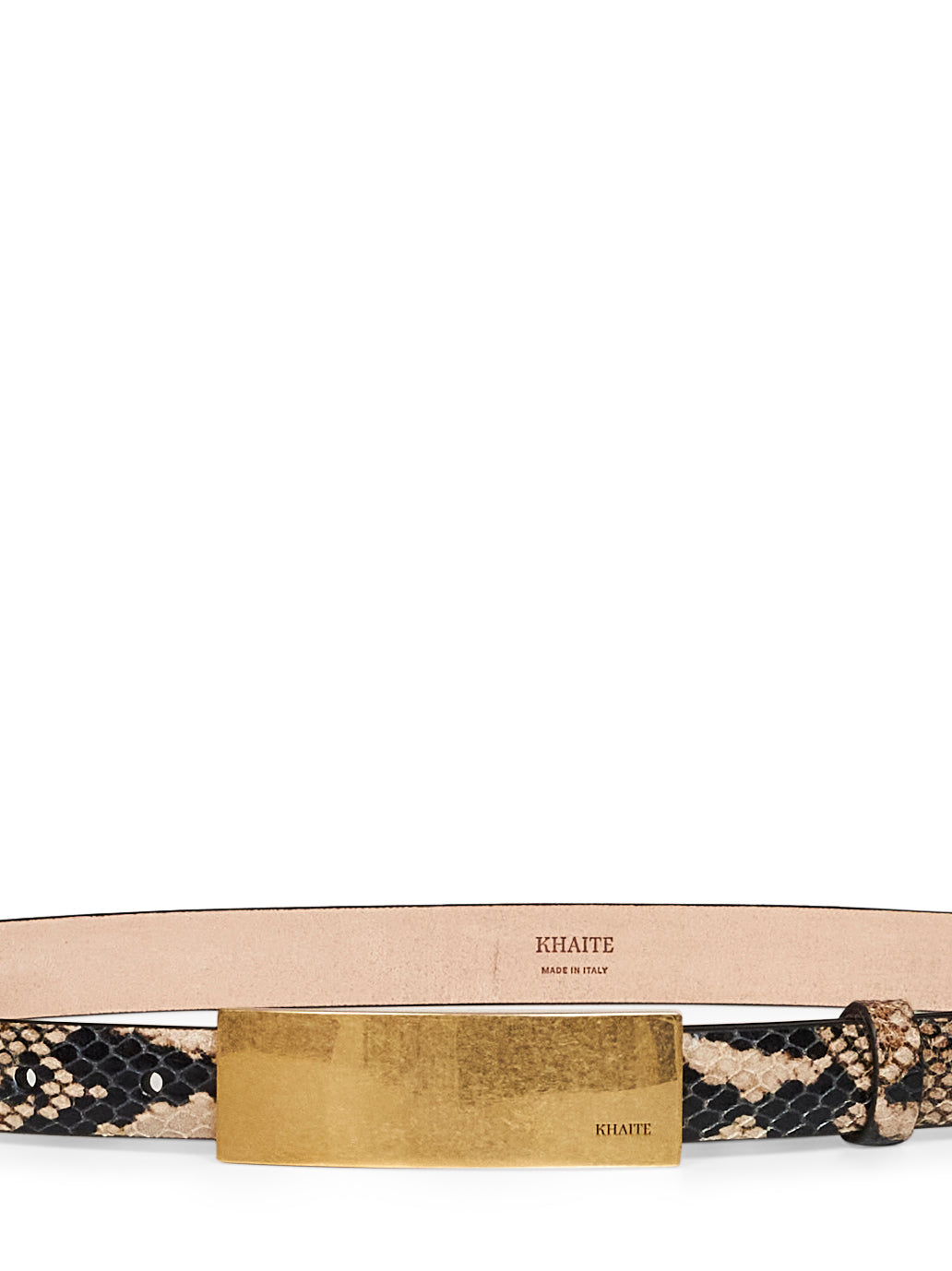Taupe python-embossed leather Berlin belt with antique gold buckle