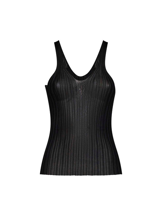 Top Val in maglia di viscosa a coste nera