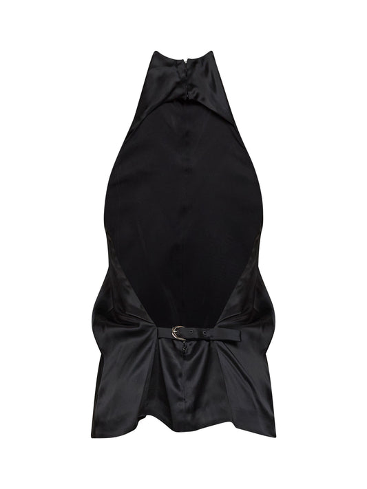 Black satin Rone halter neck top