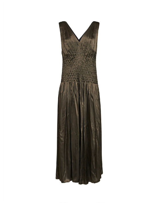 Dark olive silk charmeuse Nola long dress
