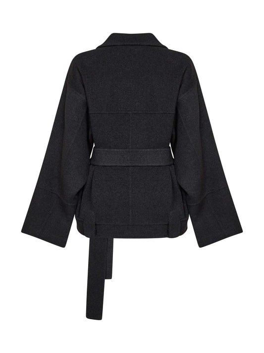 Cappotto corto con cintura Alder in double di lana carbone