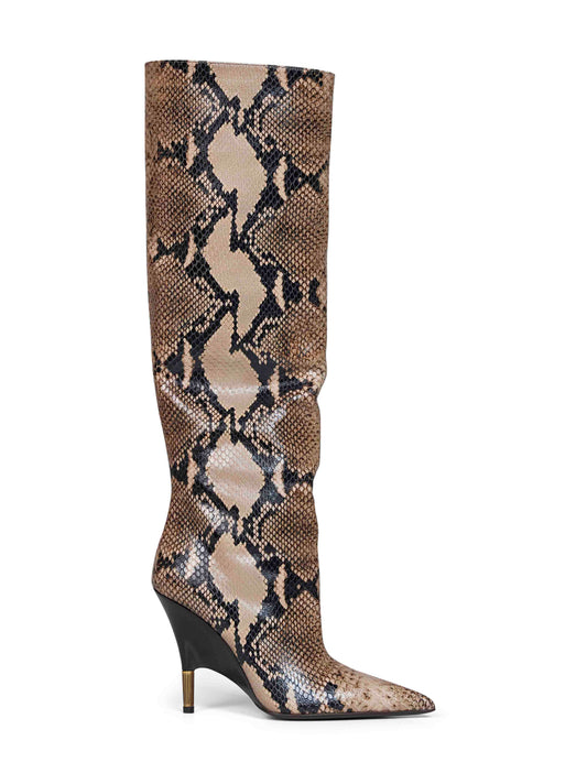 Taupe python-embossed leather Bella knee-high boots