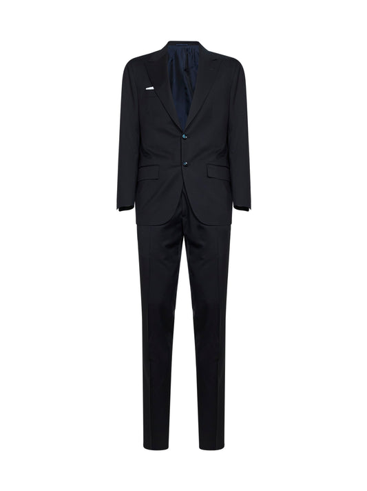 Abito monopetto in lana vergine blu navy