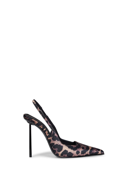 Slingback Amelia 120 mm in raso leopardato savana e nero