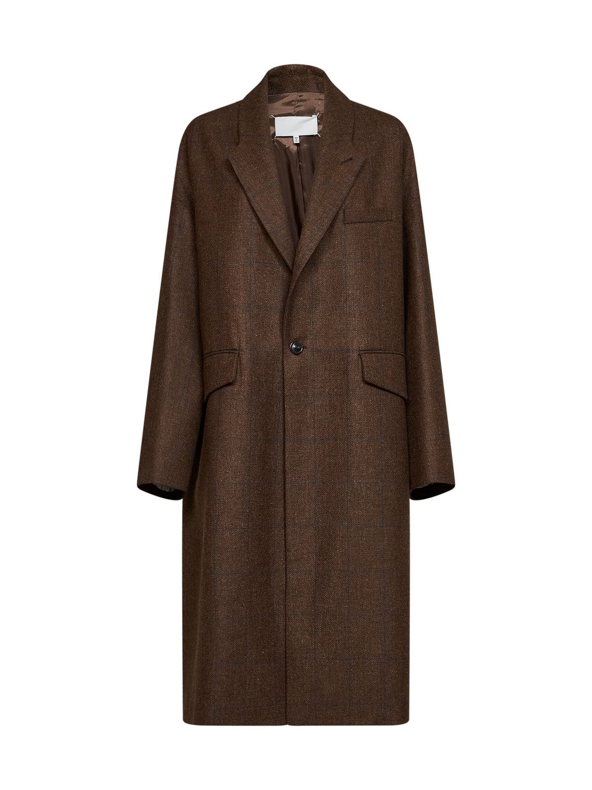 Cappotto oversize in lana a quadri marrone