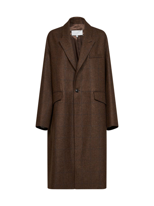 Brown check wool oversized coat