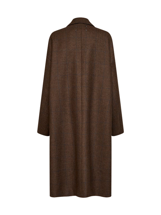 Brown check wool oversized coat