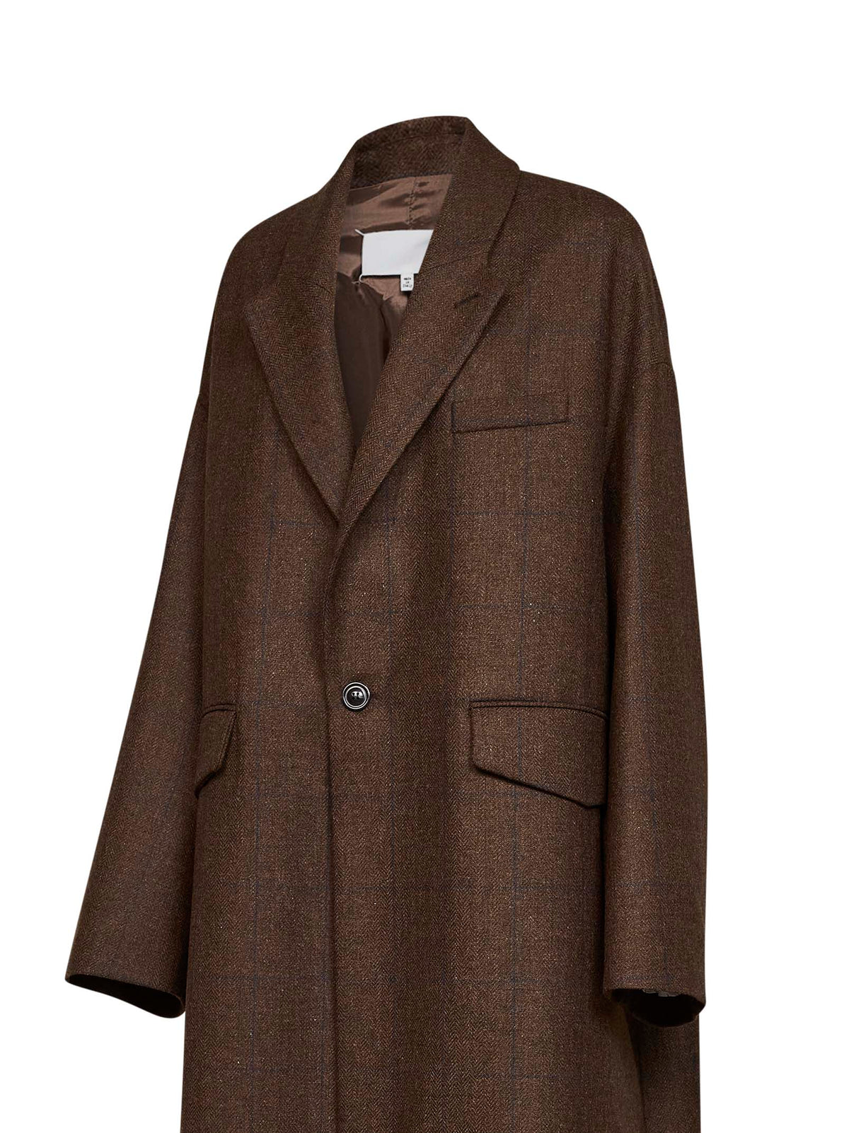 Cappotto oversize in lana a quadri marrone