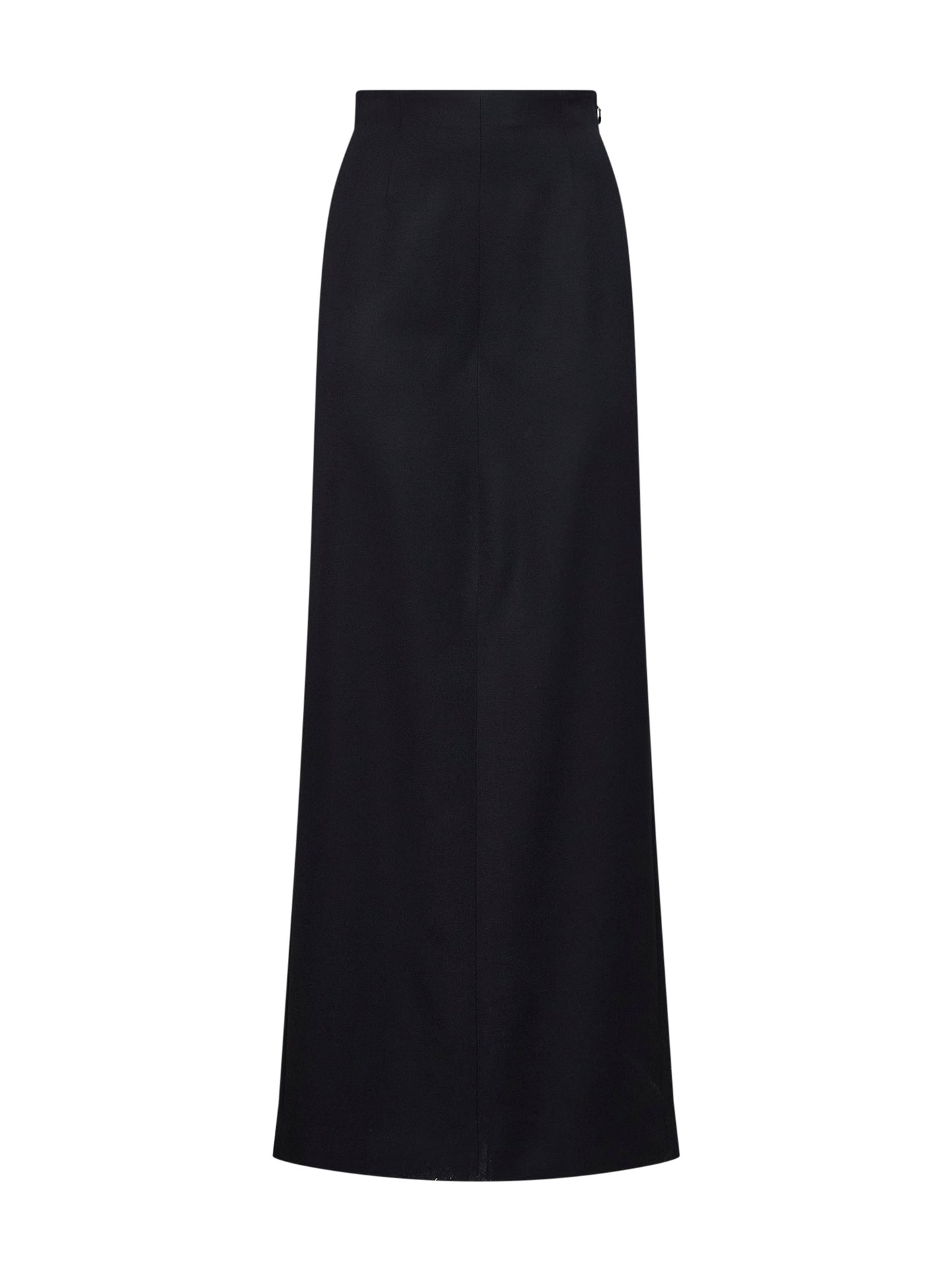 Black virgin wool pants-like straight maxi skirt