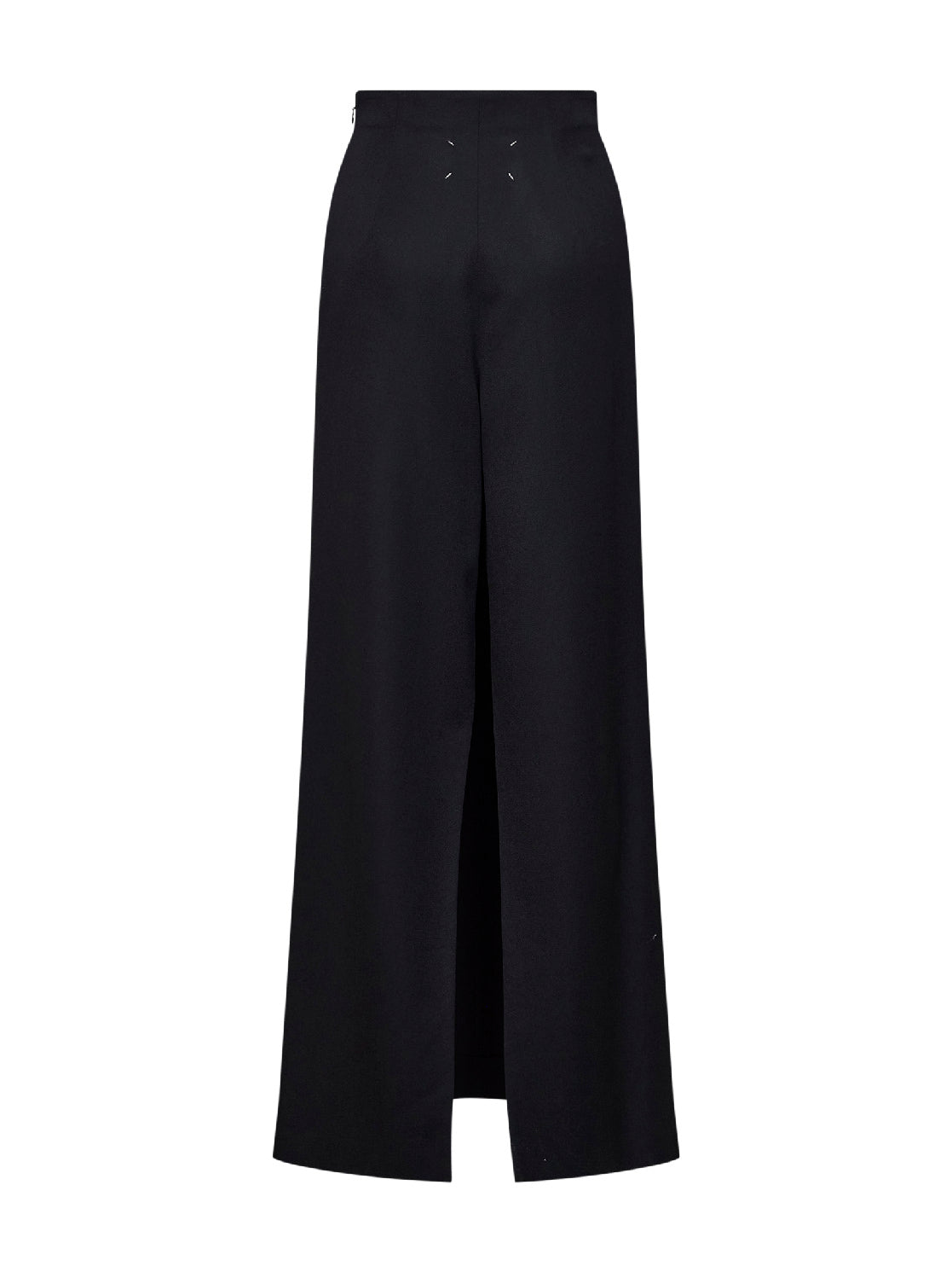 Black virgin wool pants-like straight maxi skirt
