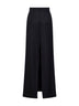 Black virgin wool pants-like straight maxi skirt