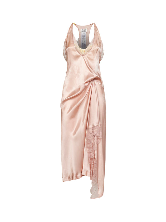 Abito sottoveste midi in raso e pizzo rosa chiaro