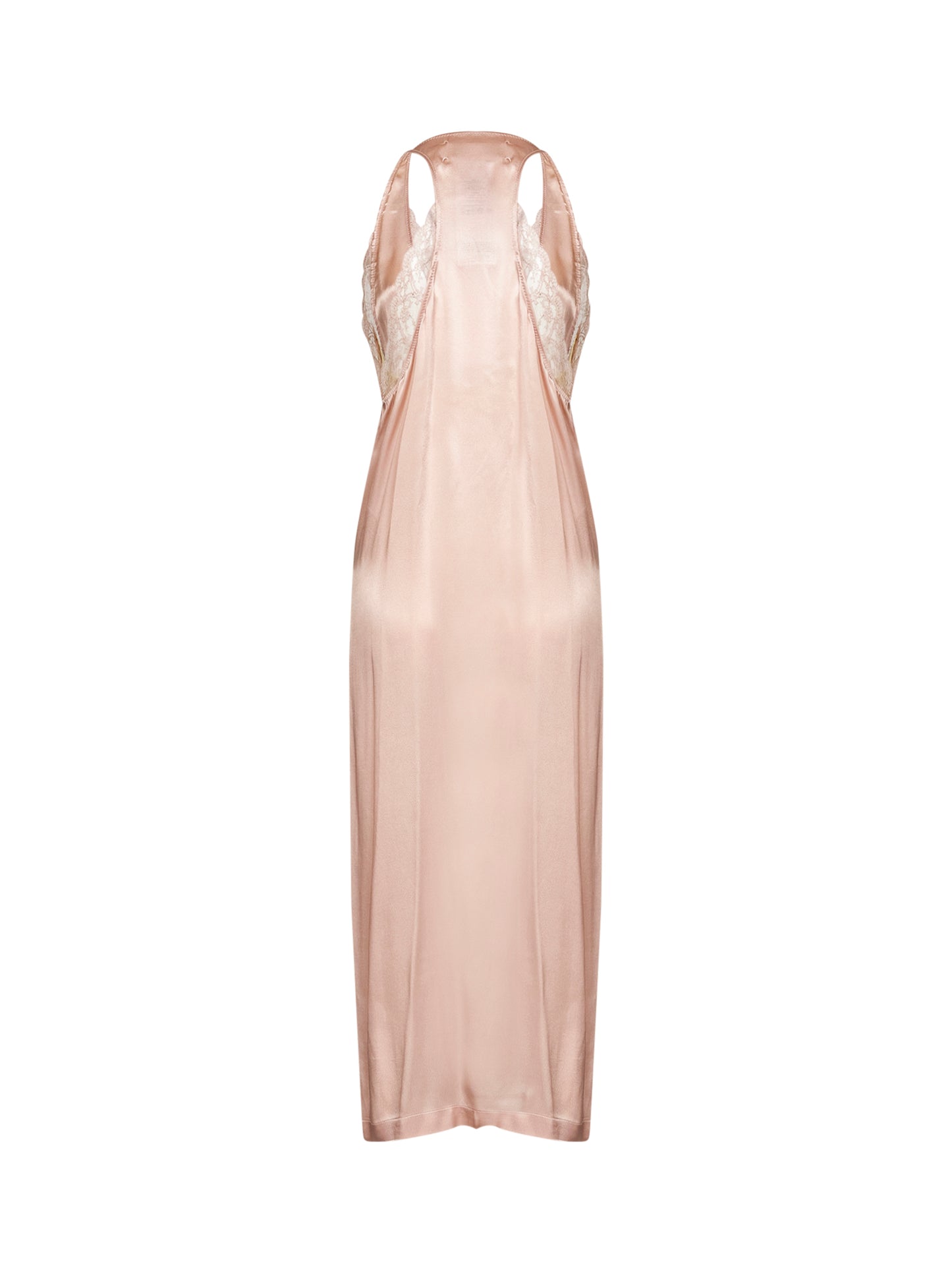 Light pink satin and lace midi slip dress
