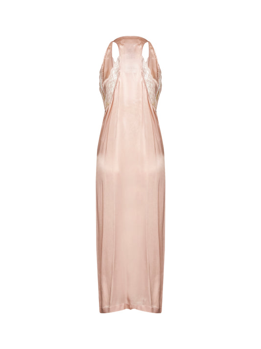 Abito sottoveste midi in raso e pizzo rosa chiaro