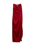 Abito maxi drappeggiato in raso rosso scuro