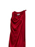 Abito maxi drappeggiato in raso rosso scuro
