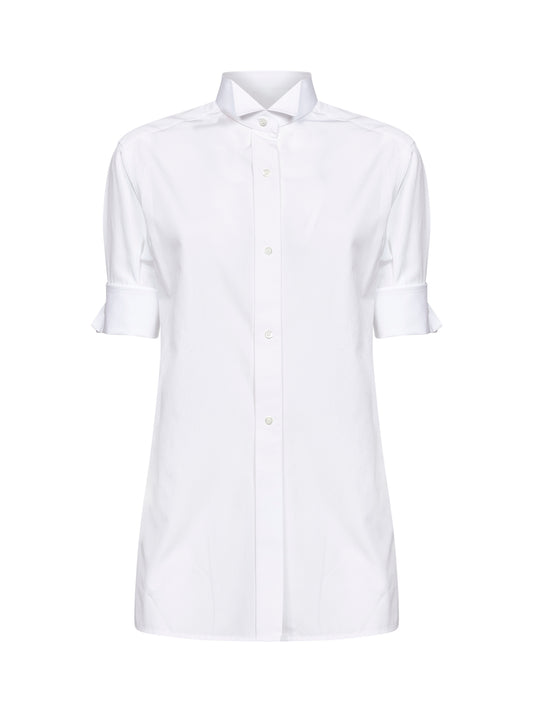 White cotton poplin short-sleeved shirt