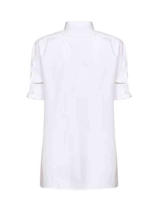 White cotton poplin short-sleeved shirt