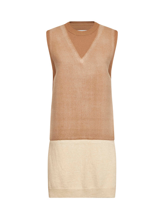 Camel fused knit long vest