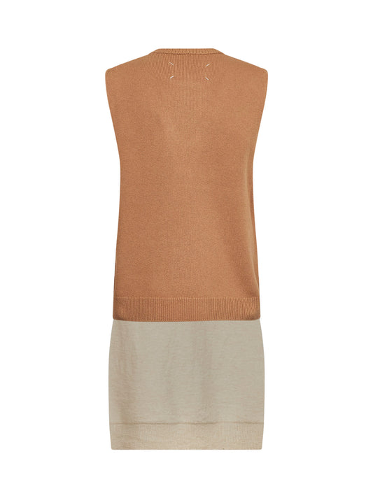Camel fused knit long vest