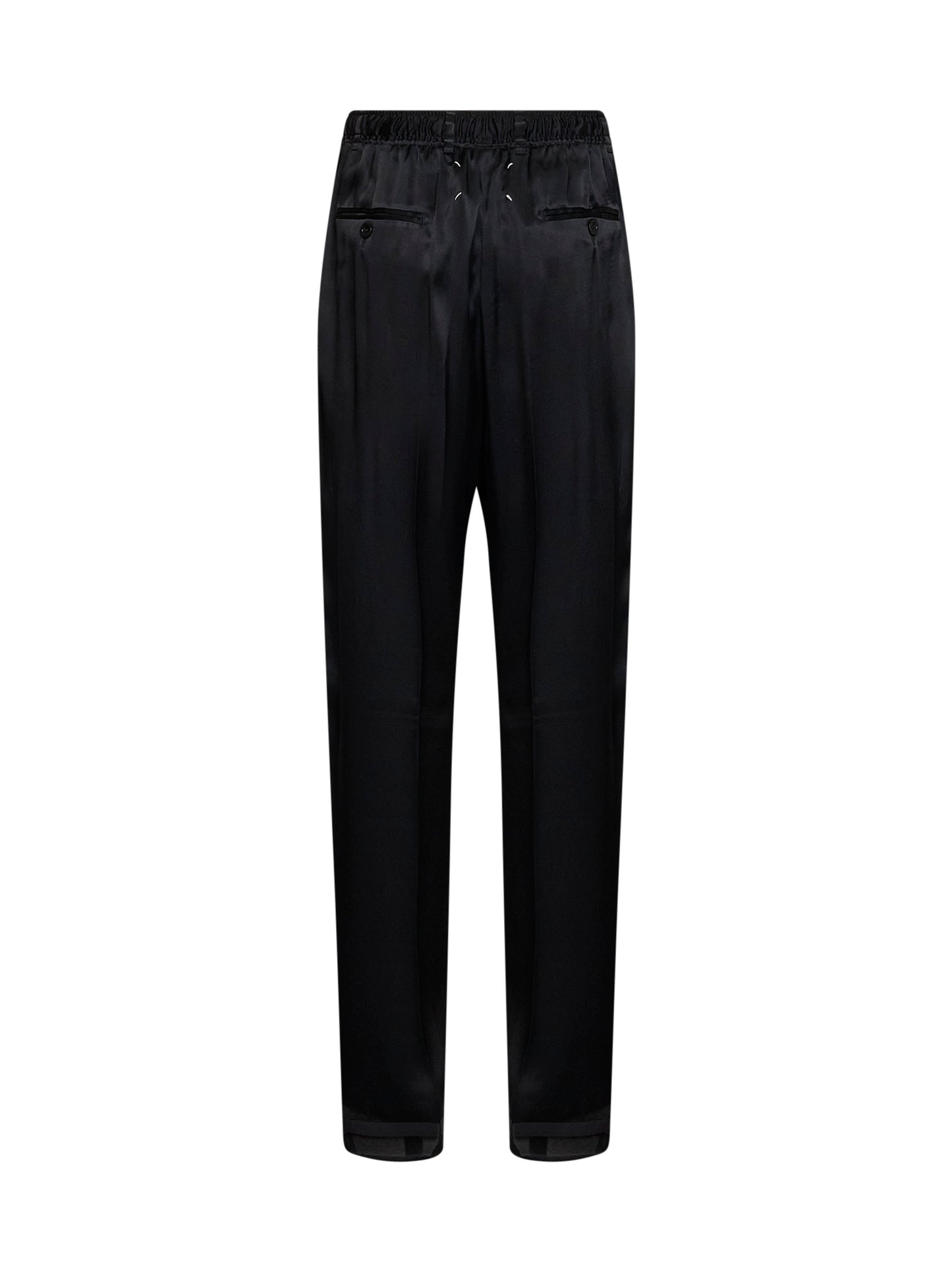 Black satin drawstring trousers