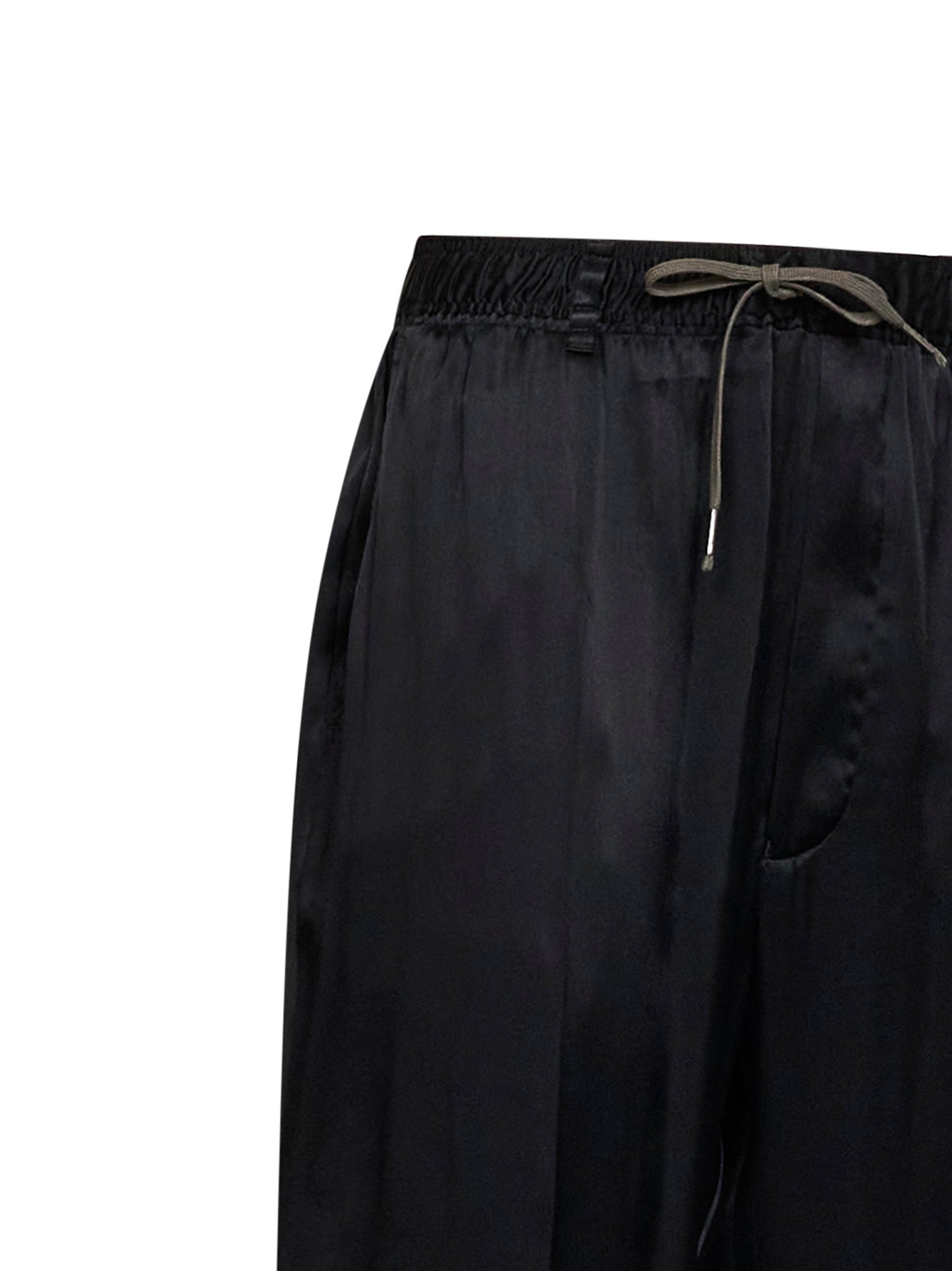 Black satin drawstring trousers