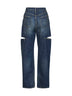 Washed indigo denim slash details jeans