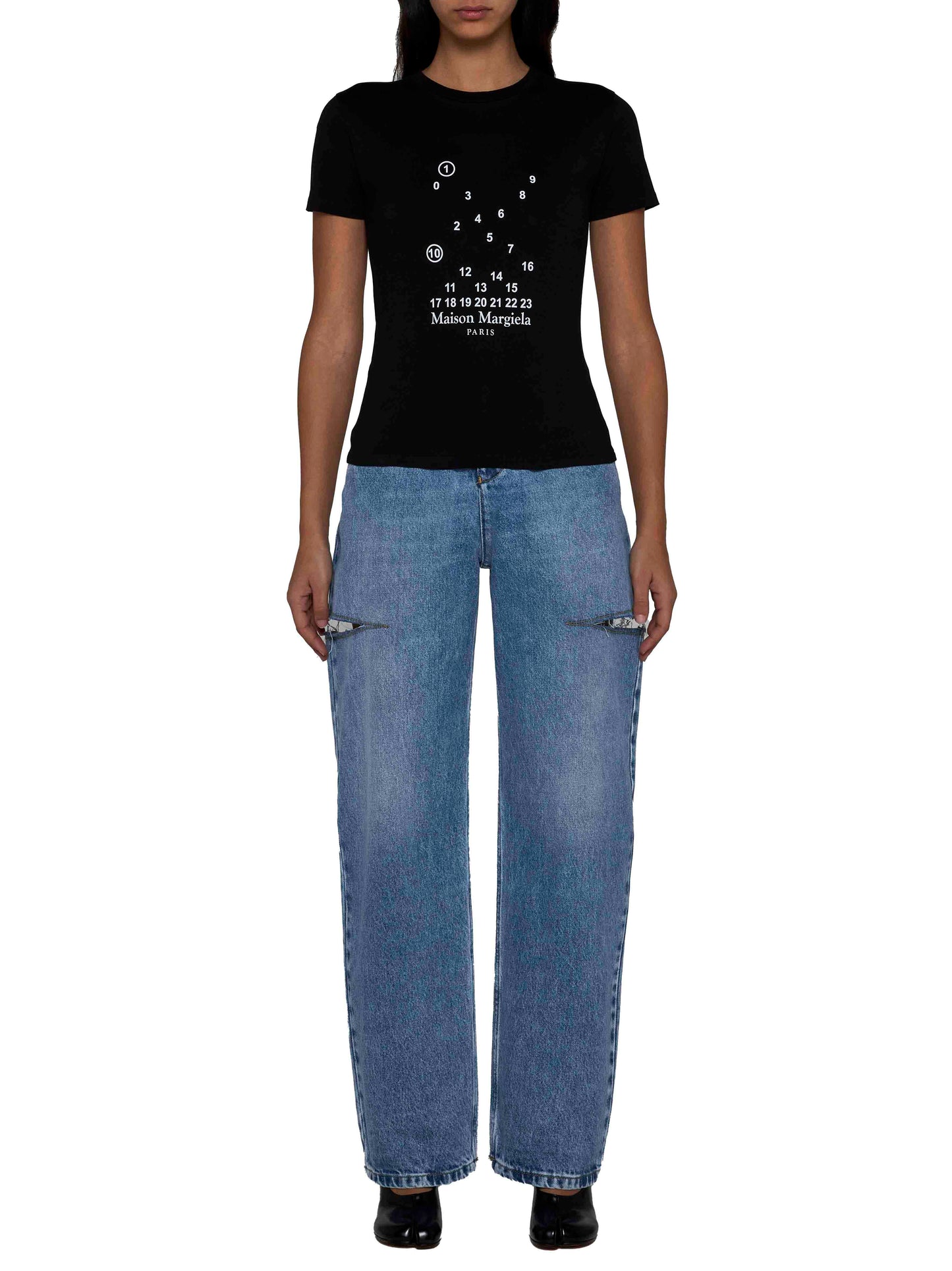 Jeans a gamba larga e vita alta cut-out