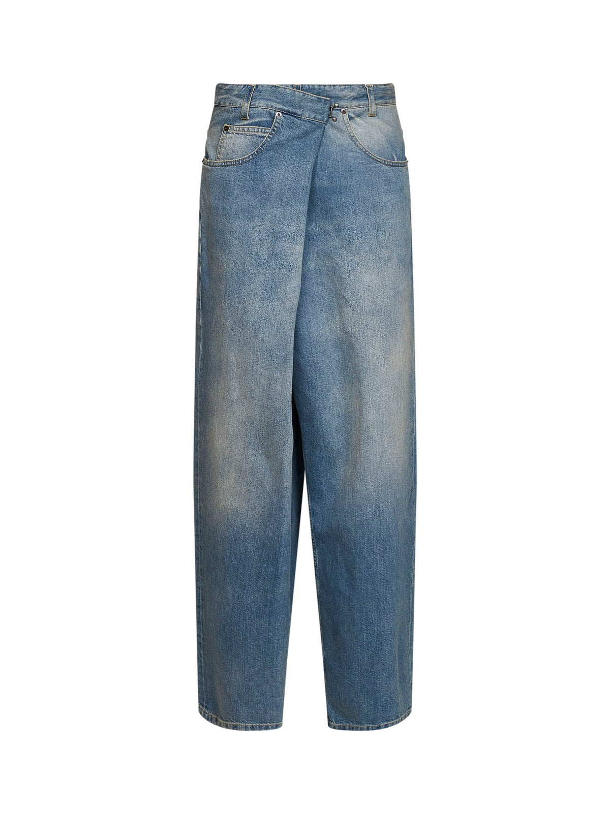 Jeans incrociati in denim di cotone effetto old blu