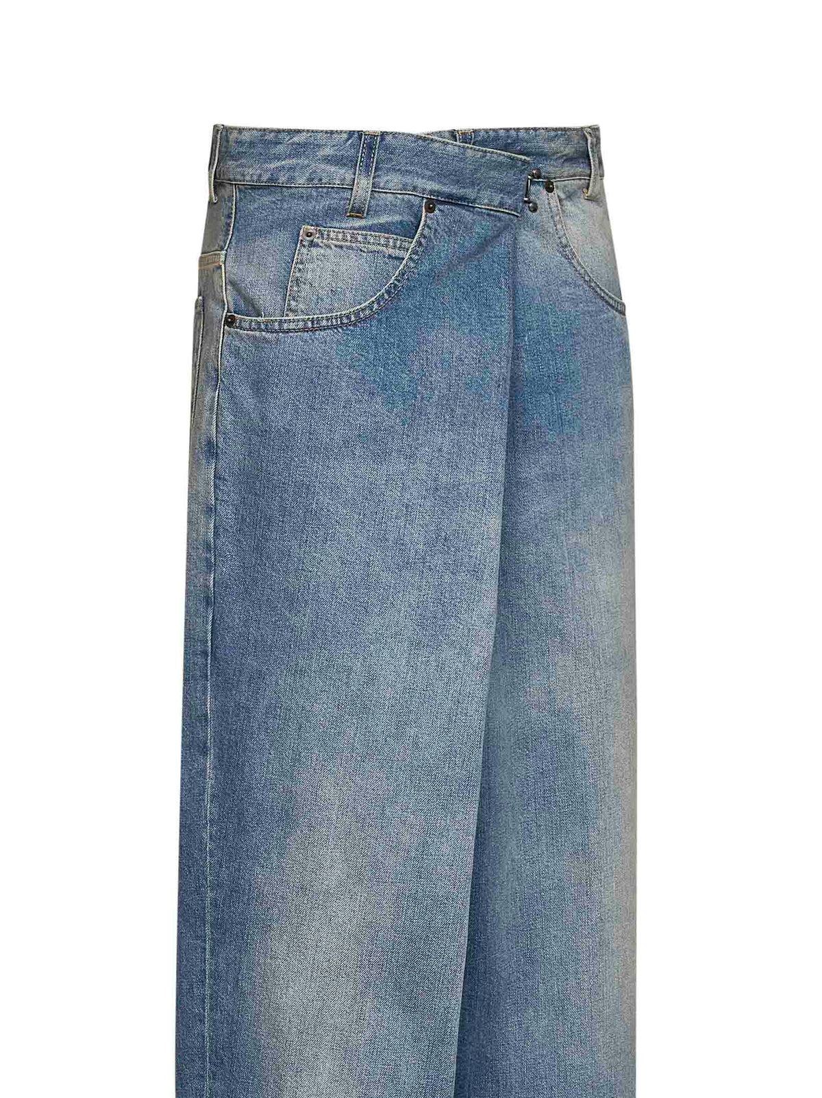Jeans incrociati in denim di cotone effetto old blu