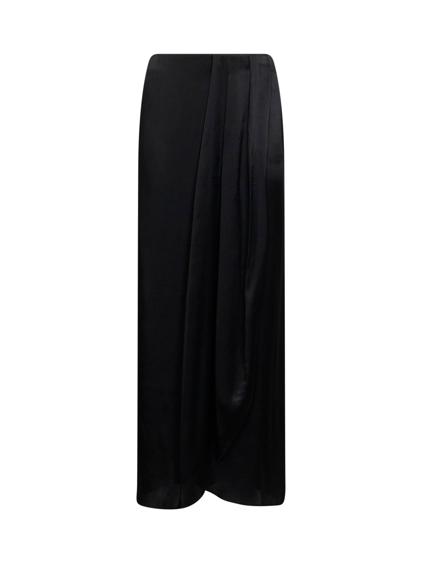 Gonna lunga drappeggiata in raso nero<BR/>