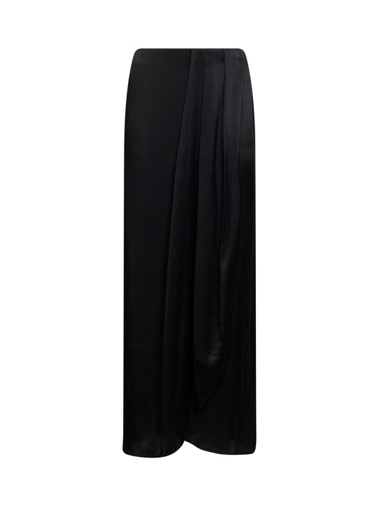 Gonna lunga drappeggiata in raso nero<BR/>