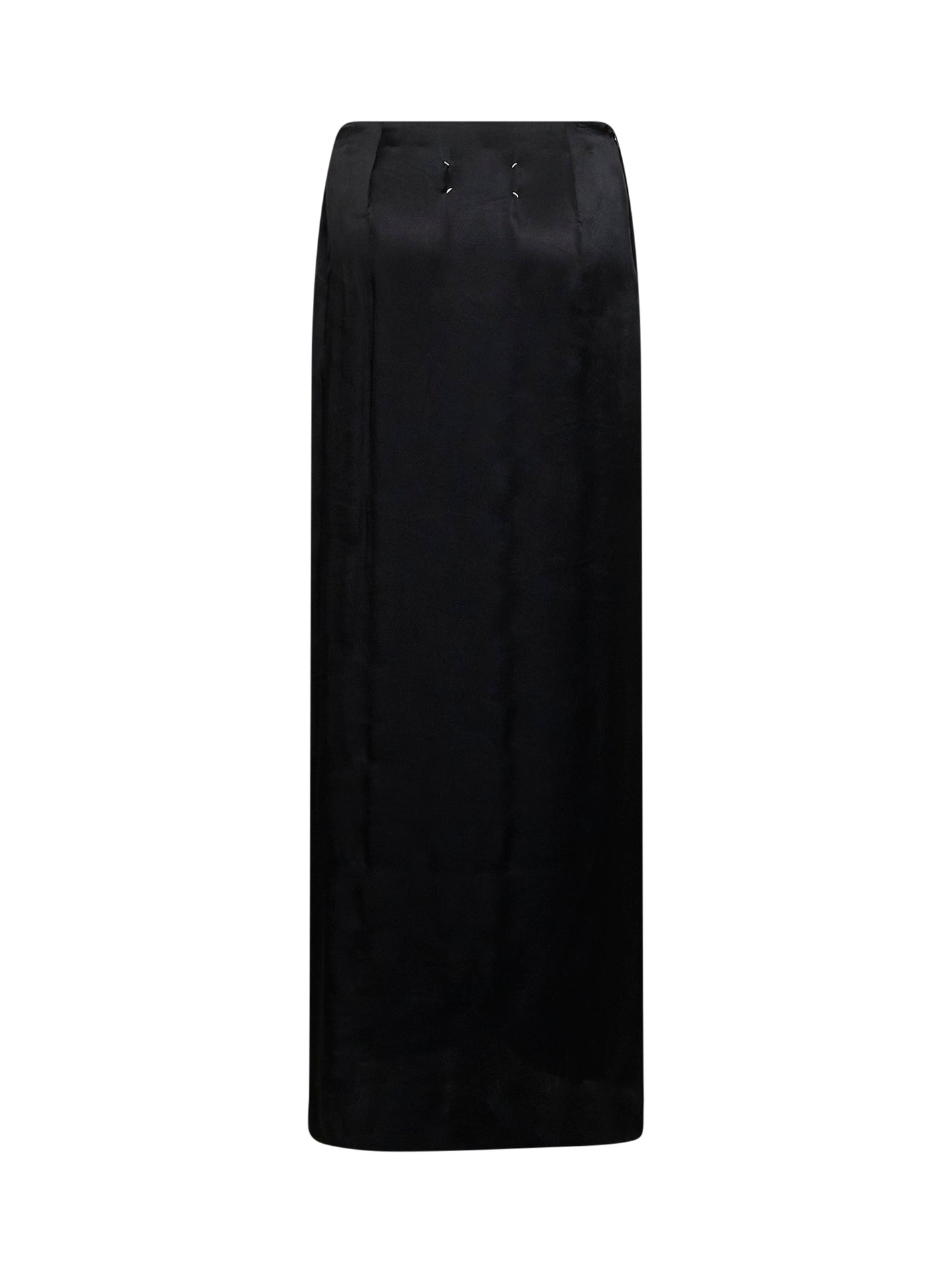 Gonna lunga drappeggiata in raso nero<BR/>