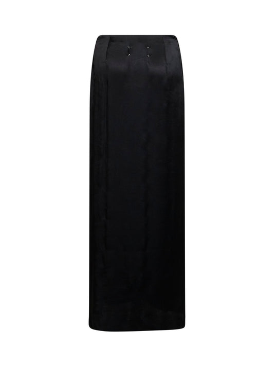 Gonna lunga drappeggiata in raso nero<BR/>