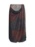 Gonna midi drappeggiata in paillettes stampate blu e bordeaux