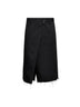 Black cotton blend wrap Bermuda shorts